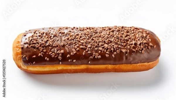 Fototapeta Long John Cinnamon Donut with Chocolate Sprinkles on White Background Isolated