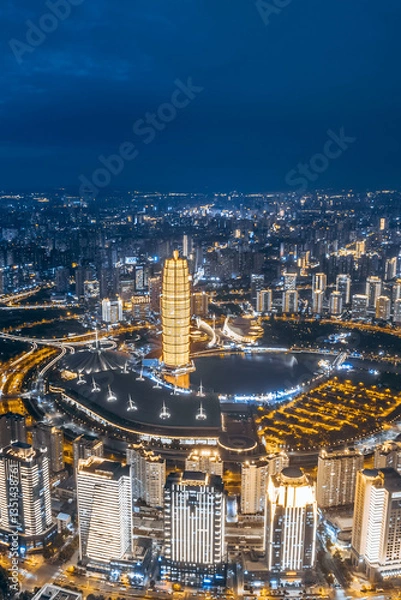 Obraz Aerial photography of the CBD city skyline in Zhengdong New District, Zhengzhou, Henan, China