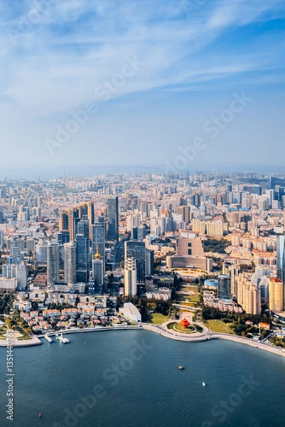 Obraz Aerial view of the Olympic Sailing Center at May Fourth Square, Fushan Bay, Qingdao, Shandong, China