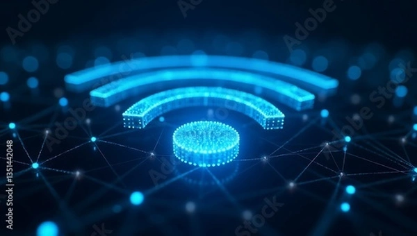 Fototapeta Glowing blue Wi-Fi symbol, futuristic network connections, neon lights, abstract technology concept,