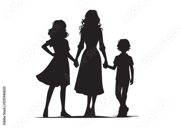 Obraz Family silhouette black color isolated on white background Vector illustration