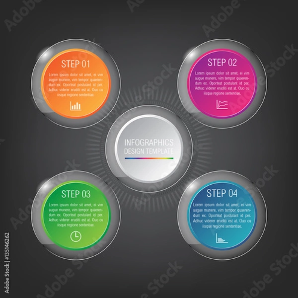 Obraz Step process info graphic.   For website report or presentation.  Vector Illustration.