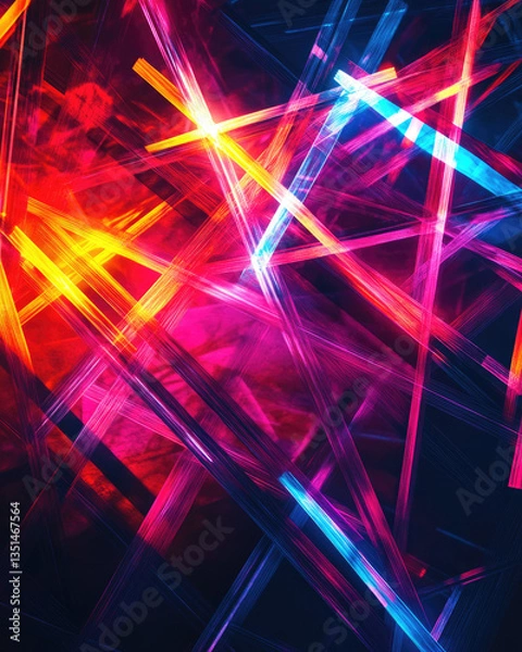 Fototapeta b. A neon-infused abstract background with digital LED light beams crisscrossing in vibrant colors, creating a high-tech cyber aesthetic. 