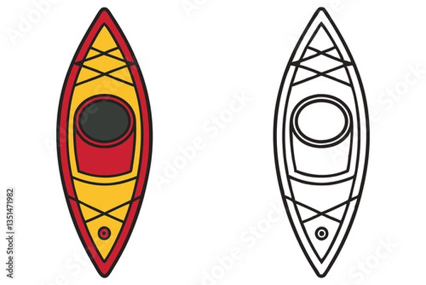 Fototapeta Kayak Top View Illustration Color and Outline Designs for Water Sports Activities