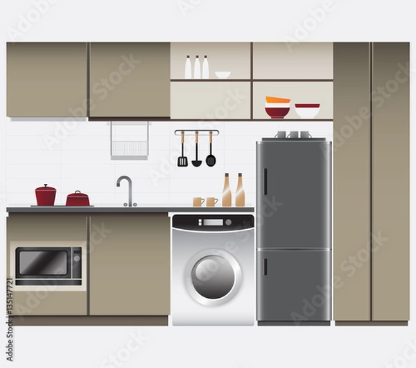 Obraz Kitchen Interior for Condominium or house. Vector Illustration
