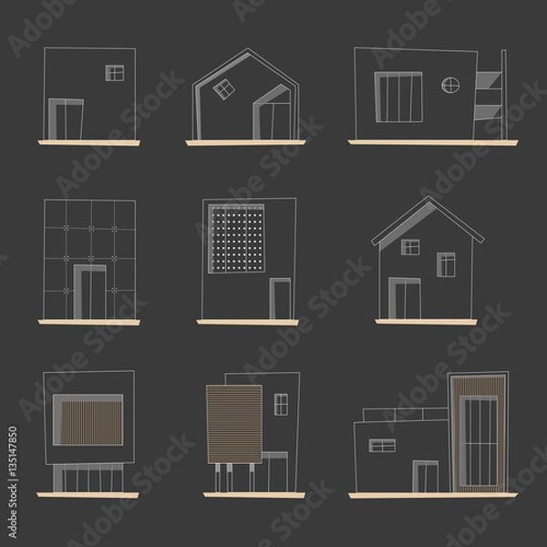 Obraz Set of japanese minimal house outline icon vector