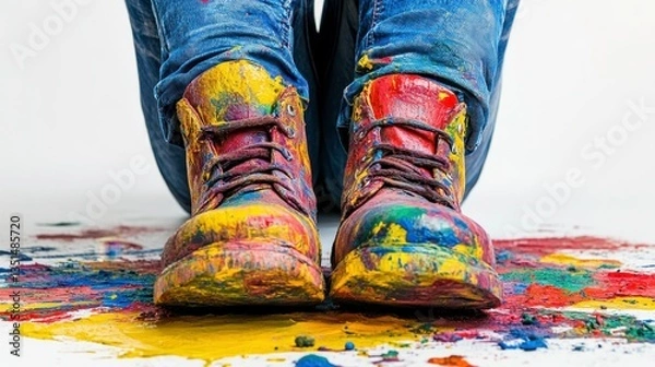 Fototapeta Creative art expression with colorful shoes studio setting photography close-up view vibrant artistry