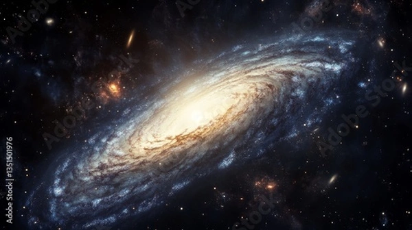 Fototapeta A breathtaking spiral galaxy radiating with intense hues in the vastness of space