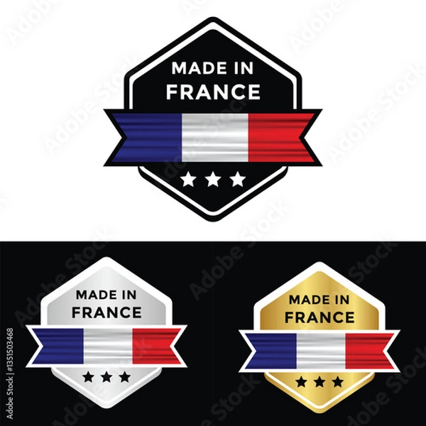 Fototapeta Made in France Make in France Organic Genuine Seal Tag Stamp Badge Made with Love Product of France