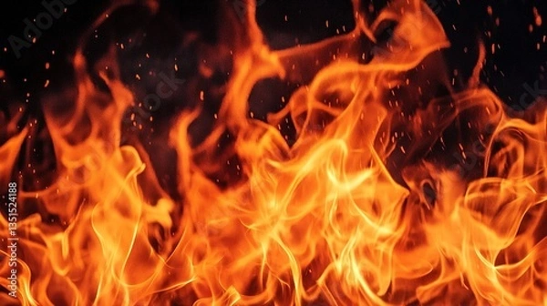 Obraz A detailed view of fire sparks isolated on a black background, showcasing the dynamic and energetic nature of flames. 