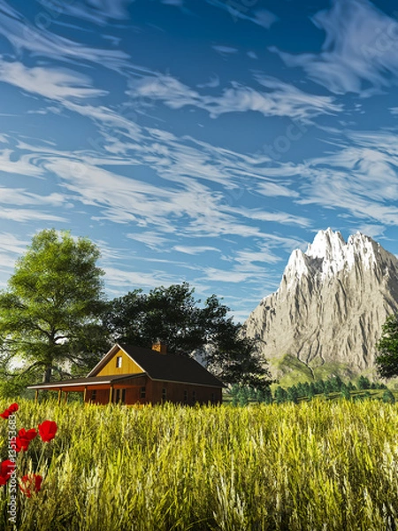 Obraz 3d illustration wheat field