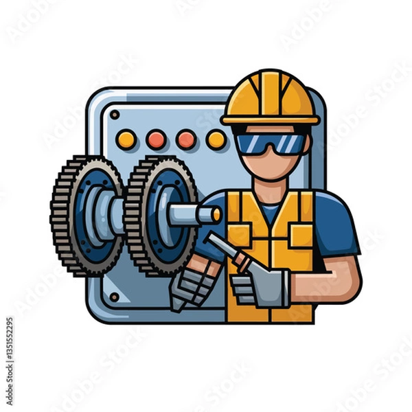 Fototapeta 2d vector illustration colorful machine , worker and Industry and its development technology, factories and production lines icon
