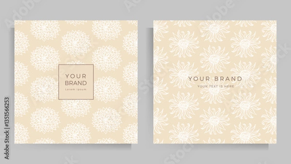 Fototapeta Cover design for your menu, invitation, folder, notepad, postcard. Floral pattern in elegant pastel colors. Set of square format templates. Vector illustration.