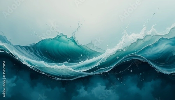 Fototapeta Ocean Wave Art Teal Green Water Splashing Design