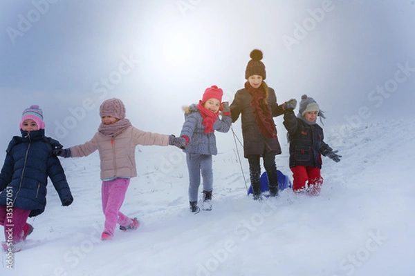 Obraz Group of children in the snow.