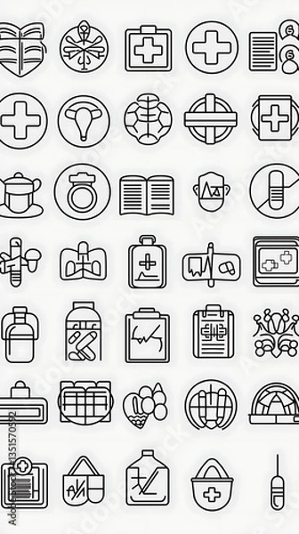 Fototapeta Healthcare Icons: Line Art Design.