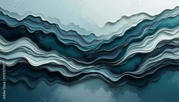 Fototapeta Layered Teal Abstract Waves Digital Art Serene Style