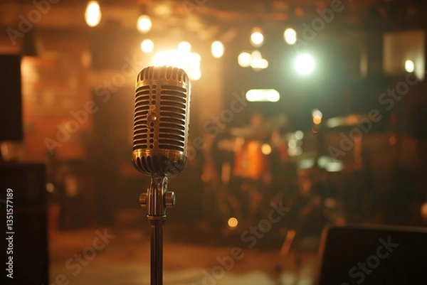 Fototapeta "Microphone on Audio Recording Stand – Studio Setup"