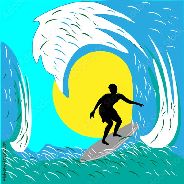 Fototapeta Surfer on the waves. Illustration vector