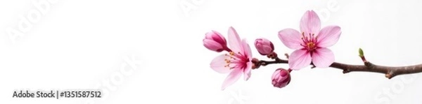 Fototapeta Single flower branch isolated on white background with delicate petals, petal, tree