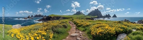 Fototapeta Coastal Path Blooms in Sunny Landscape.