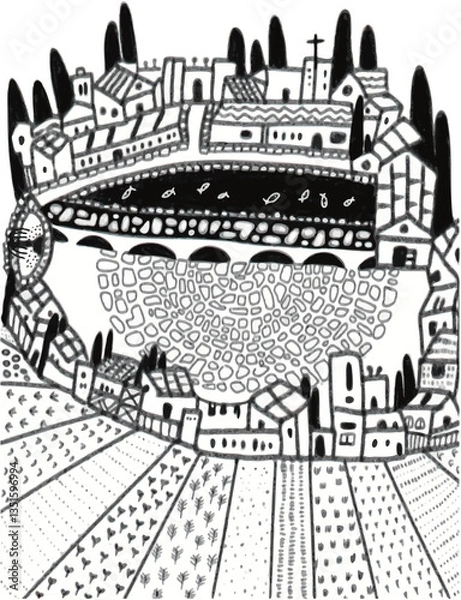 Fototapeta 고대도시, 성경, 구약, 도시, 건축, 건물, 여행, 미술, vintage, 교회, 파리, 경관, 거리, 동네, 빅 벤, 흑백, 타워, 런던, 그리다, 그리기, home