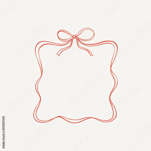 Fototapeta Square ribbon bow frame. Vintage vector illustration. Hand drawn aesthetic vertical border. Christmas, Valentines day, birthday, menu, bachelorette party design line art elements