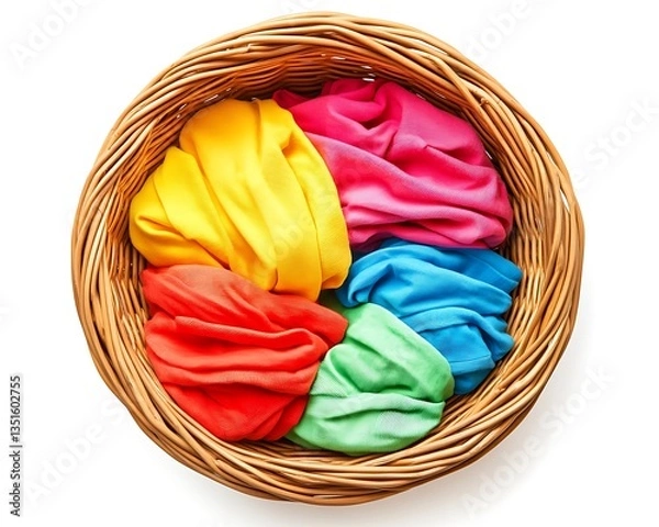Obraz A round wicker basket containing colorful folded clothing items