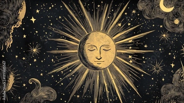 Obraz Celestial Sun Moon Stars Design.