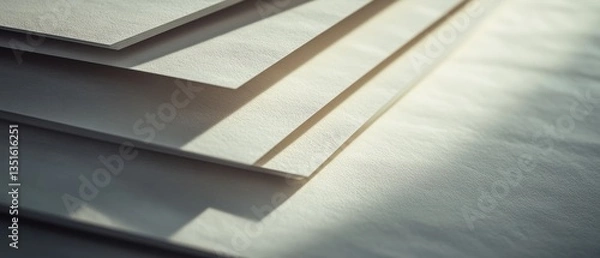 Obraz Abstract Close-Up of Stacked Paper Sheets with Soft Shadows and Subtle Texture in Natural Light for Creative Background Use