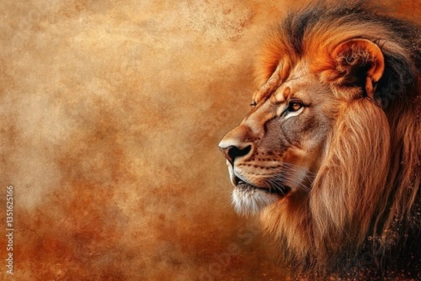 Fototapeta A majestic lion with a thick mane looking to the side