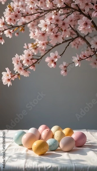 Fototapeta Spring Serenity: Easter Eggs Under Cherry Blossoms