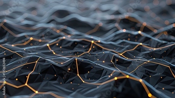 Fototapeta Abstract depiction of a data network with glowing nodes