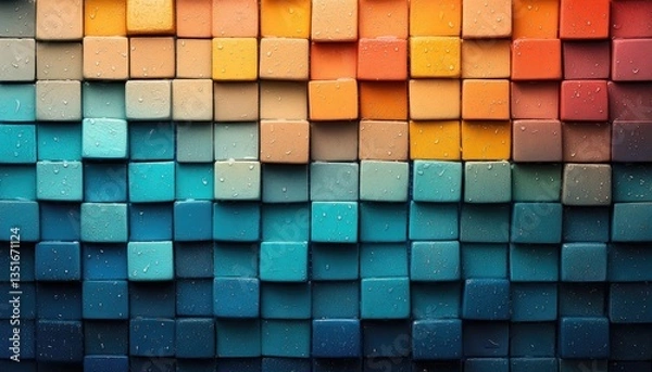 Fototapeta A colorful abstract design comprised of textured cube shapes