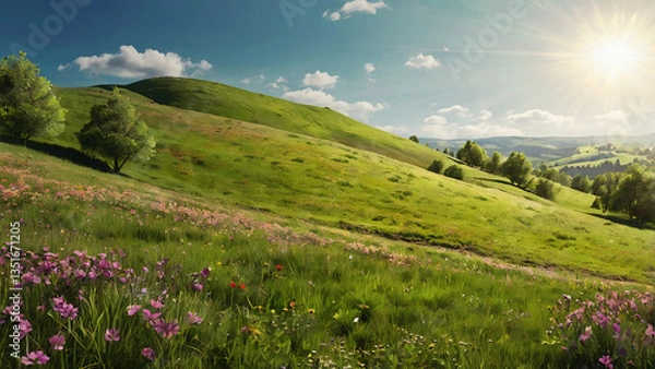 Obraz Mountain spring landscape with colourful flowers in bloom