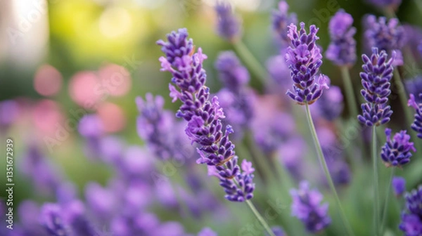 Obraz Close-up of a lavender bouquet with a soft-focus background of a garden