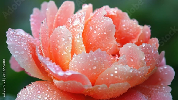 Obraz A close-up of a dewy peony flower after a light rain, showcasing its fresh appearance