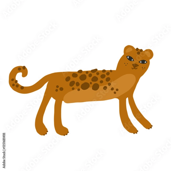Fototapeta Stylized illustration of a leopard with expressive eyes and brown spots. A playful and bold design perfect for children’s products, animal-themed decor, and nature-inspired proje