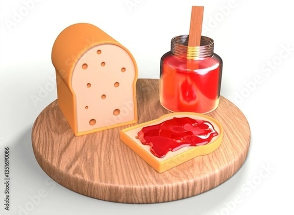 Obraz wooden tray with sandwiches and a jar of strawberry jam 3d-rendering