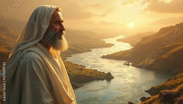 Obraz Abraham's wisdom is symbolized by a river that flows through time