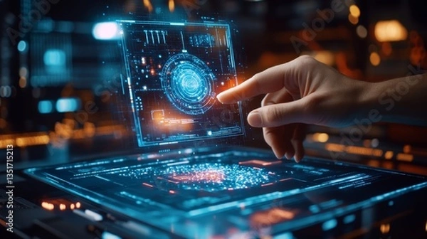 Obraz Futuristic Technology Interface Interaction Modern Workspace Digital Display High-Tech Environment Close-Up Viewpoint