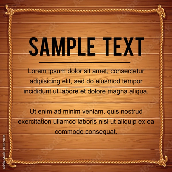 Obraz Rope Frame Border On Wood. Vector