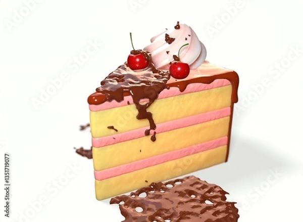 Obraz cherry cake on a white background 3d-rendering