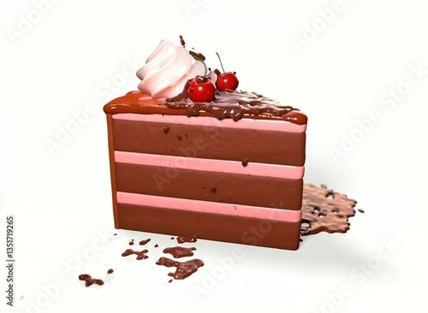 Obraz chocolate cake with cherries on a white background 3d-rendering