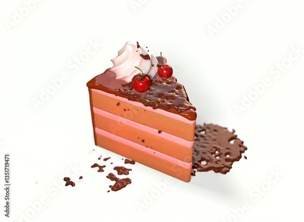 Obraz chocolate cake with cherries on a white background 3d-rendering