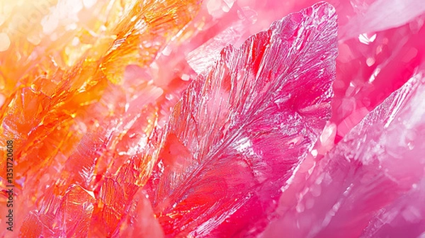 Fototapeta Close-up of textured, translucent formations in shades of pink, orange, and white