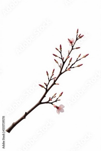 Fototapeta Delicate branch isolated on white background, showcasing intricate details, Branches, Natural Forms, Wood Texture