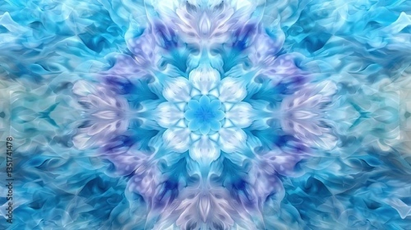 Fototapeta A symmetrical floral pattern using shades of cool blue colors