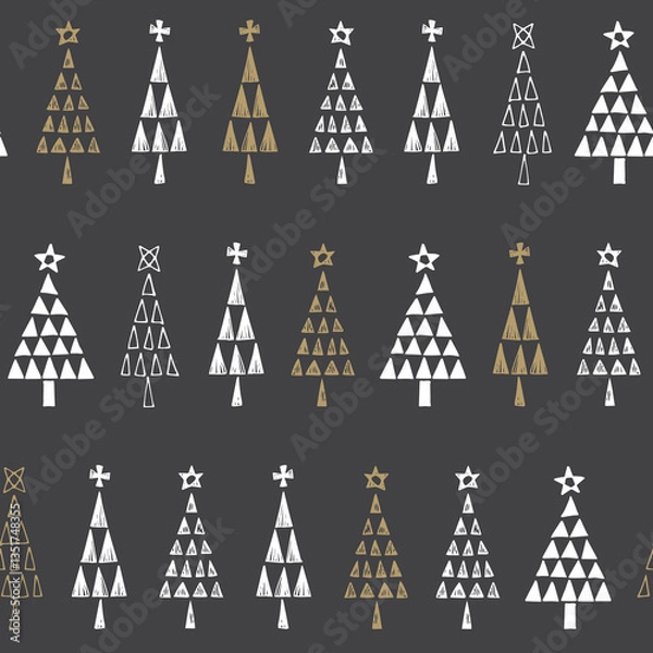 Fototapeta 手描きのクリスマスツリーのパターン