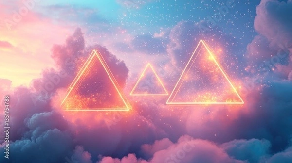 Fototapeta Sunrise Cloudscape with Abstract Triangles